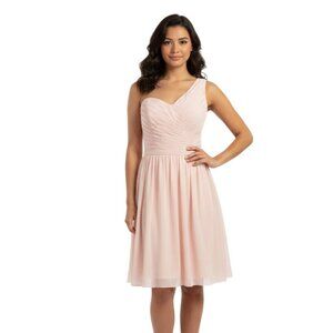 Mori Lee One Shoulder Pleated Chiffon Cocktail Dress Blush Pink 10 Full Flowy